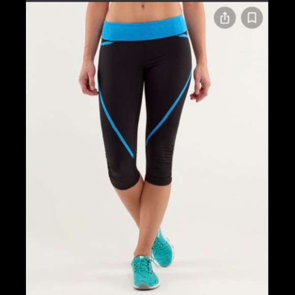 Lululemon "RUN PACE" black/blue crop pants size 2 - Picture 3 of 10